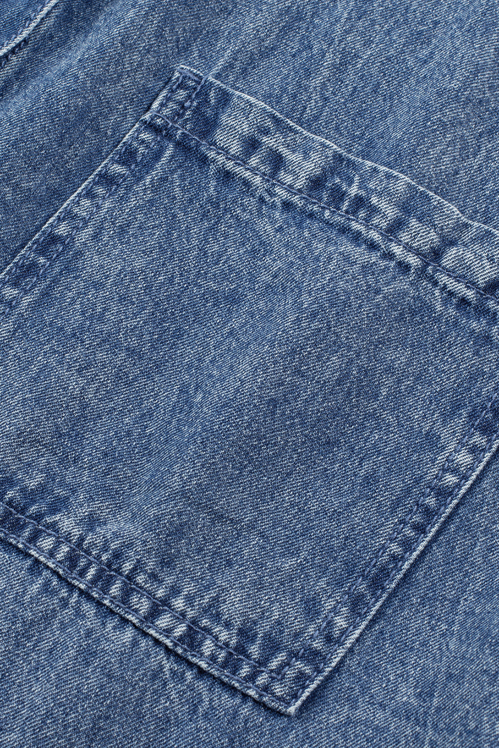 Blue Mineral Wash Cuffed Sleeve Frayed Hem Denim Dress