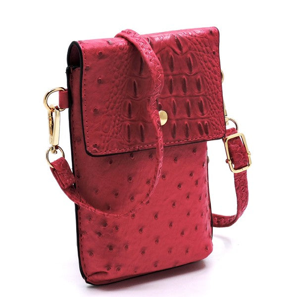 Ostrich Croc Crossbody Cell Phone Case