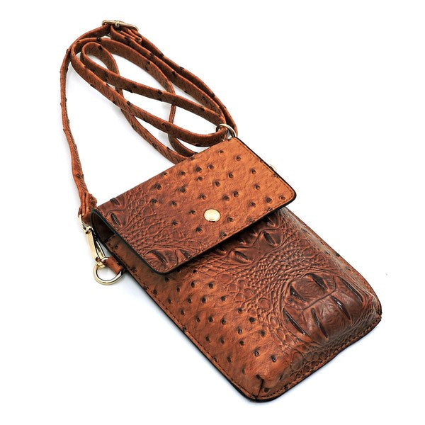 Ostrich Croc Crossbody Cell Phone Case