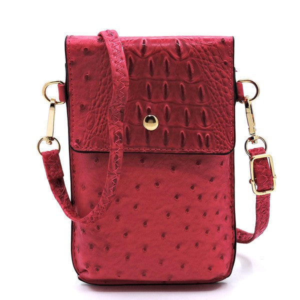 Ostrich Croc Crossbody Cell Phone Case