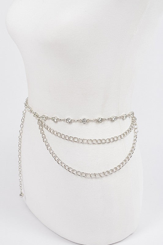 Rhinestone Station Mix Layer Chain Belt