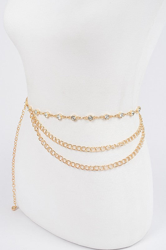 Rhinestone Station Mix Layer Chain Belt