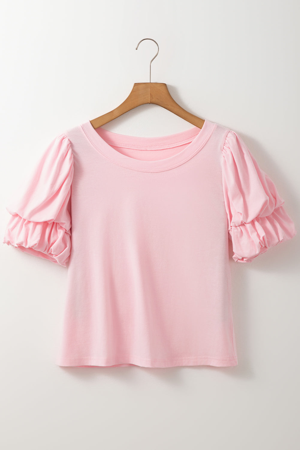 Light Pink Scoop Neck Bubble Sleeve Tee