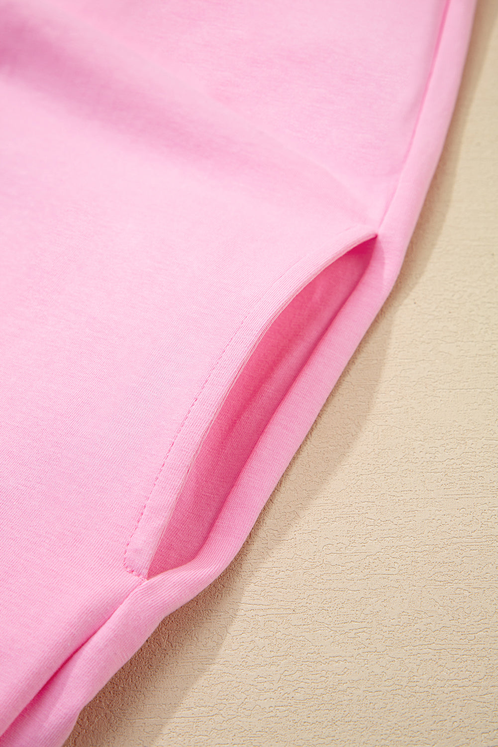 Pink Frilled Trim Crew Neck Loose Fit Mini Dress