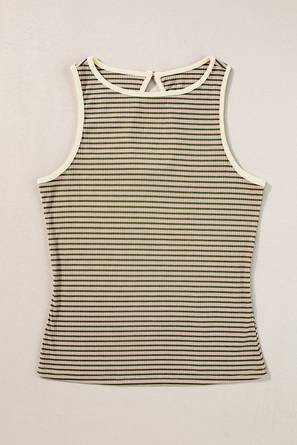 Green Stripe Striped Print Ribbed Knit Sleeveless Top