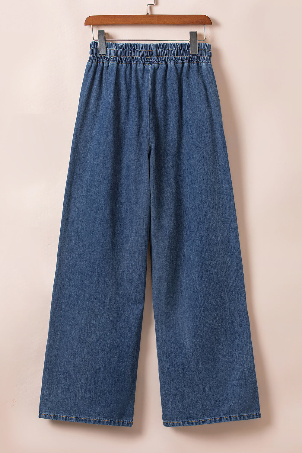 Dark Blue Drawstring Elastic Waist Wide Leg Jeans