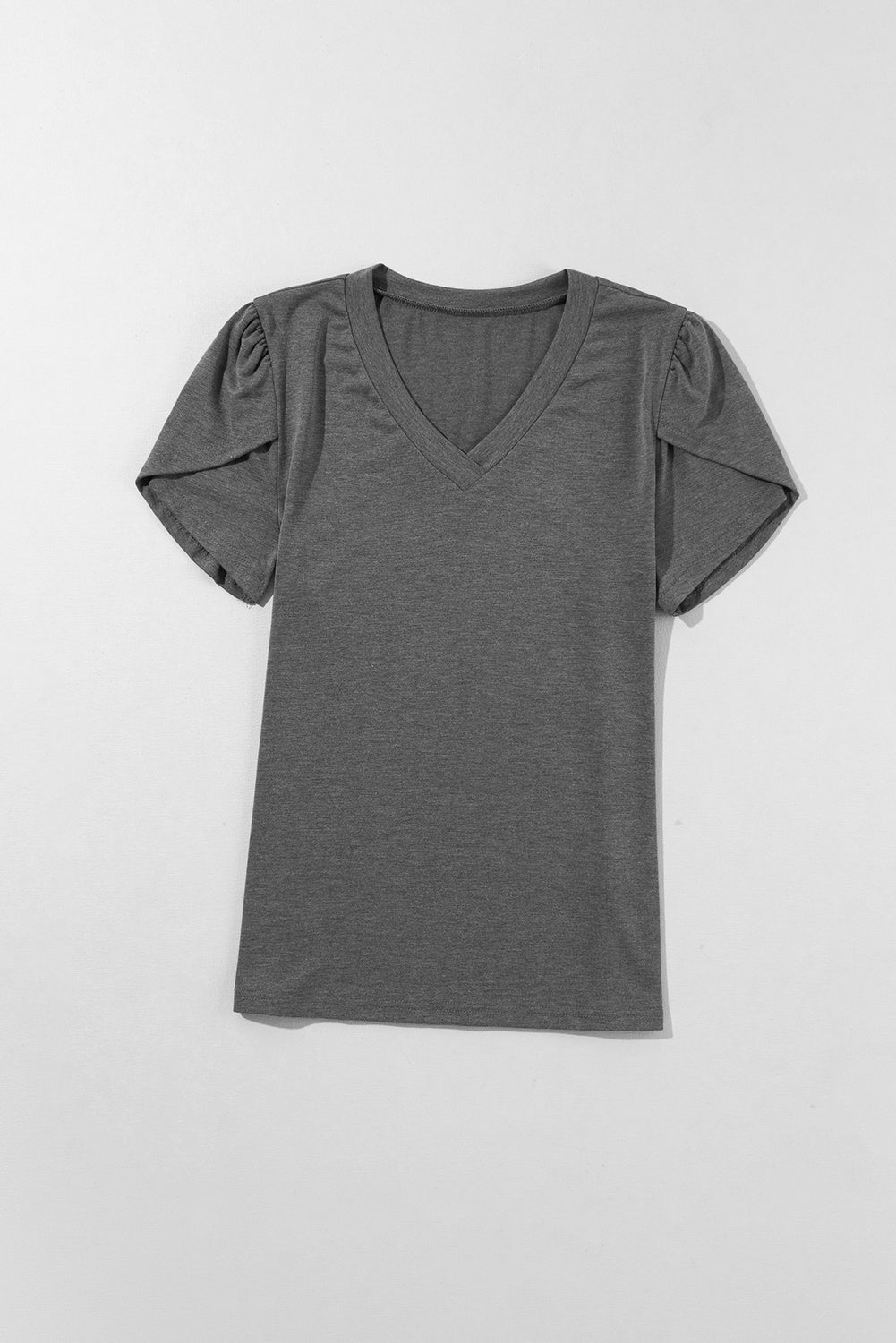 Carbon Grey Fashion Petal Sleeve V Neck T Shirt