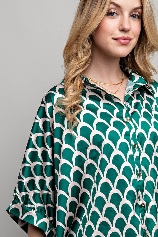 LIGHT SATIN PRINT BUTTON DOWN SHIRT