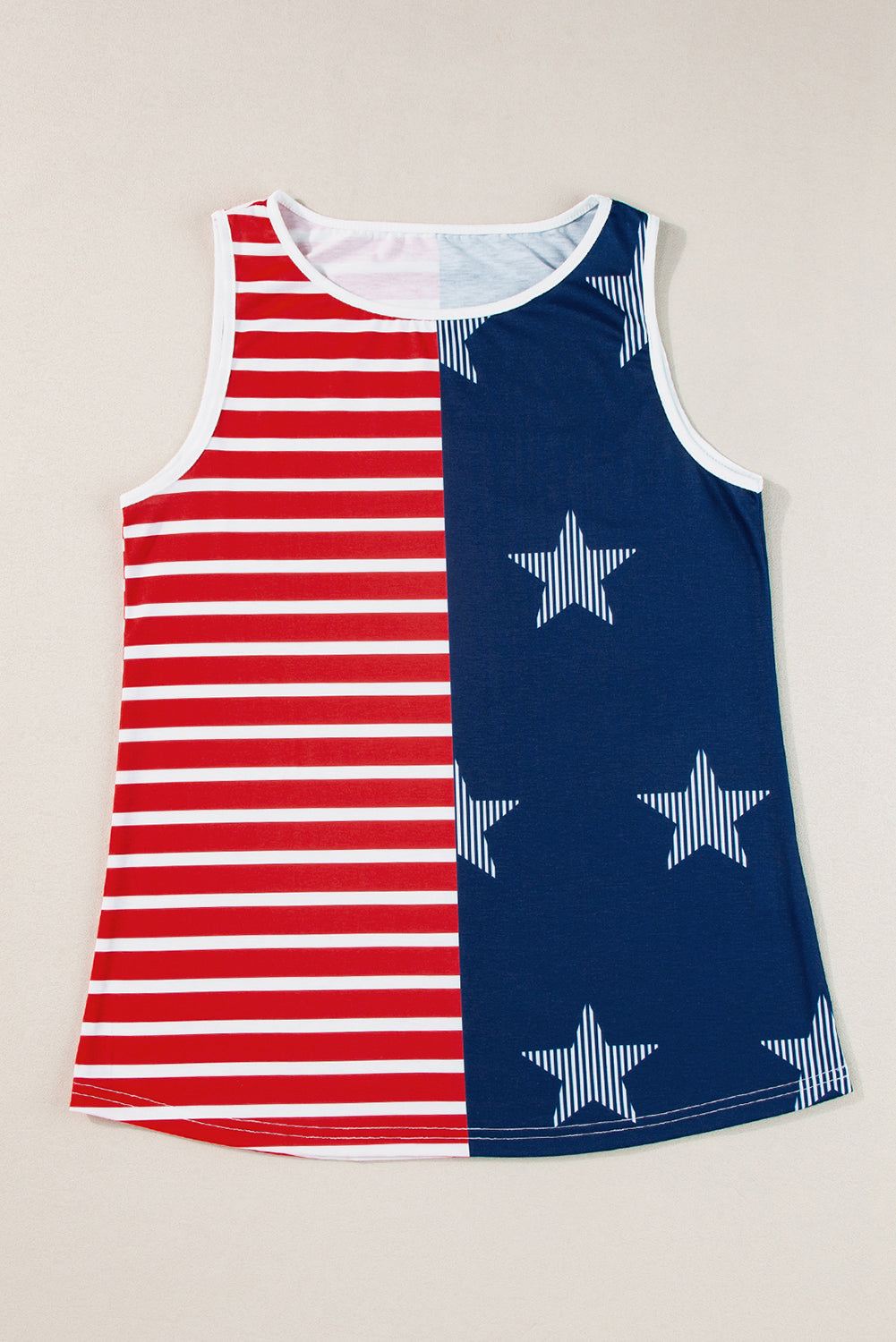 Red USA Flag Printed Round Neck Tank Top