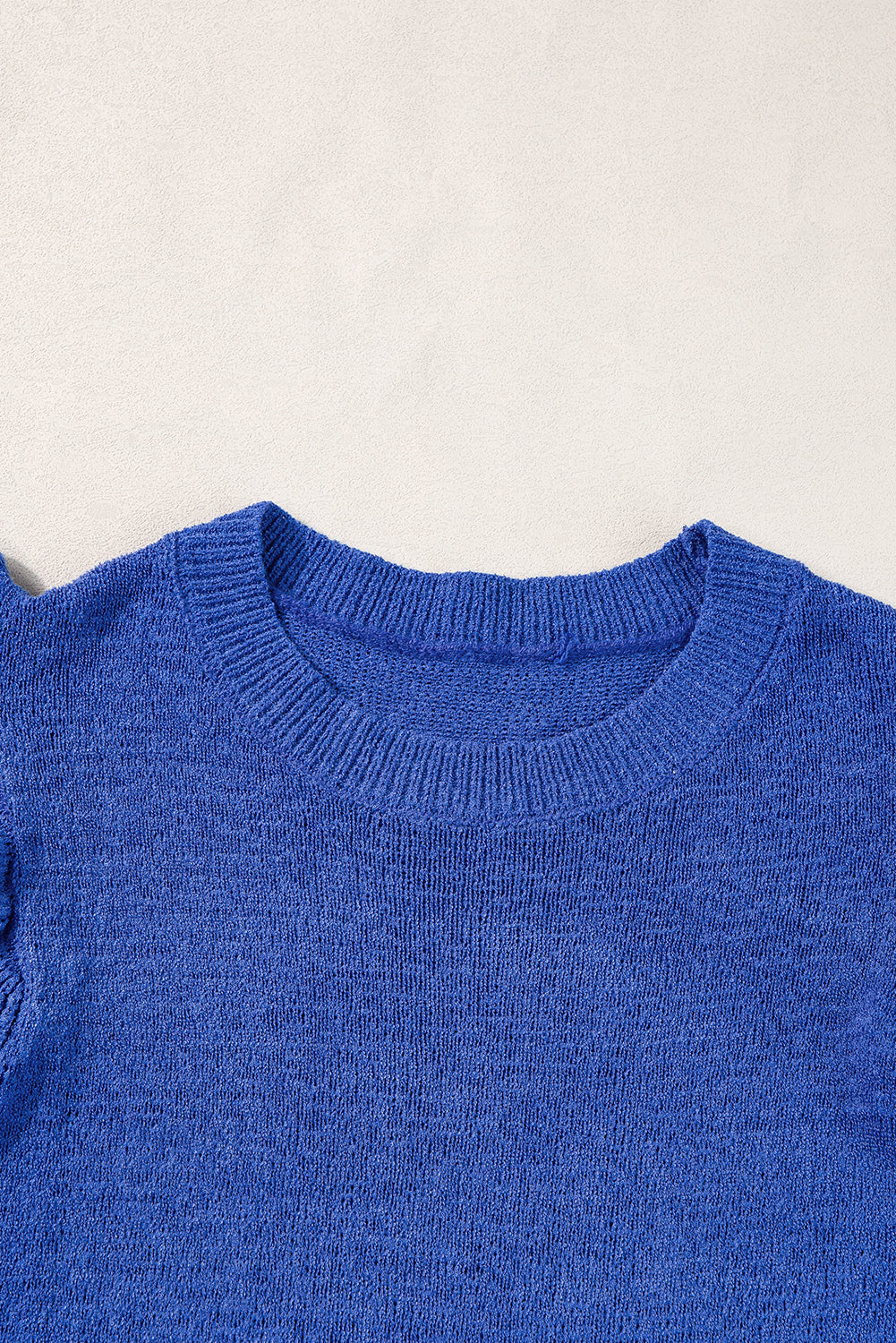 Dark Blue Ruffle Sleeve Knitted Sweater Top