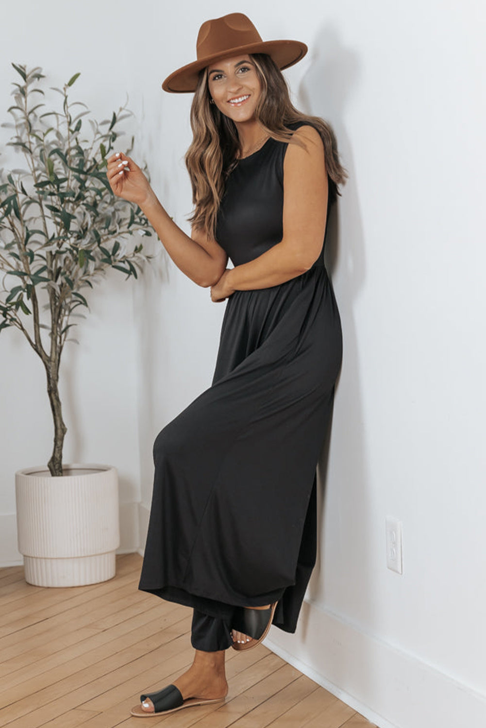 Black Open Back Wide Leg Jumpsuit