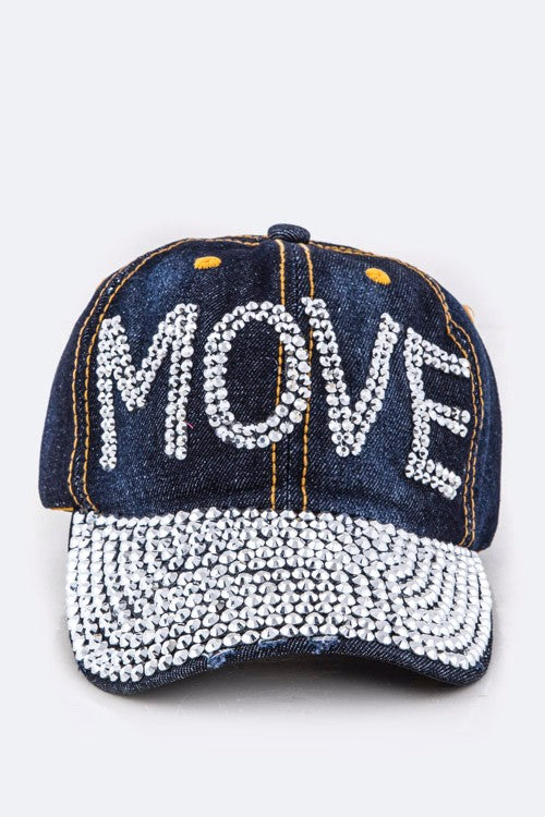 Crystal MOVE Embellished Fashion Denim Cap