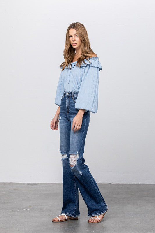 High Waist Ripped Flare Jeans