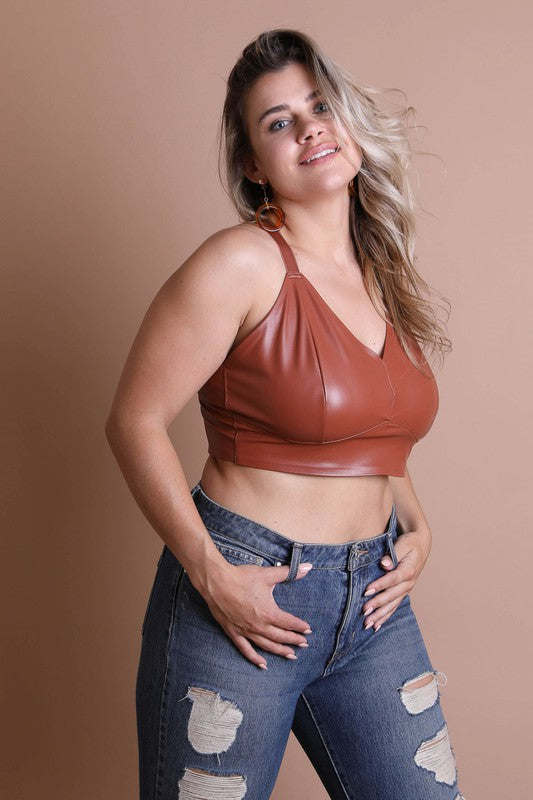 Faux Leather Longline Bralette Plus Size