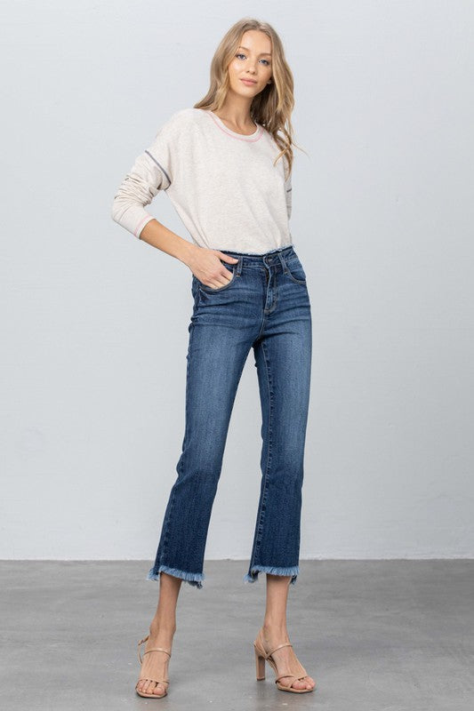 High Stretch Frayed Hem Crop Jeans