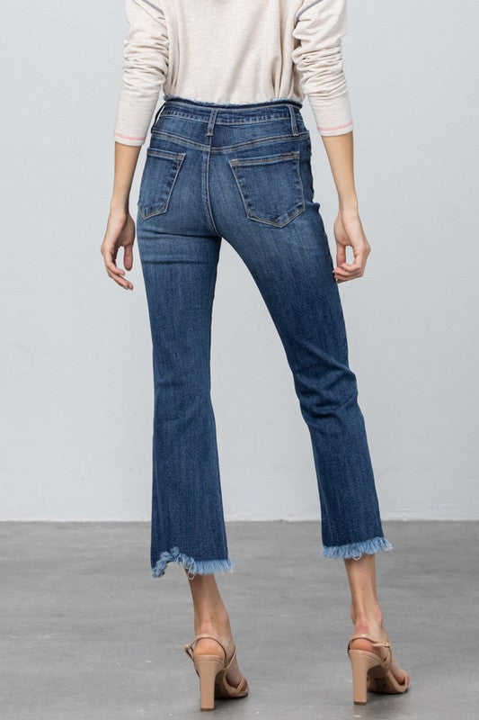 High Stretch Frayed Hem Crop Jeans