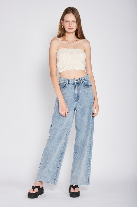 ELASTIC WAISTBAND FRINGED TUBE TOP