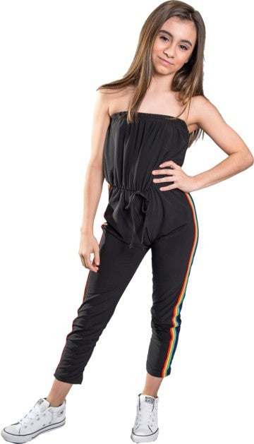 JUNIORS RAINBOW STRIPE SIDE JUMPSUIT