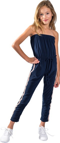 JUNIORS NAVY STRIPE SIDE JUMPSUIT