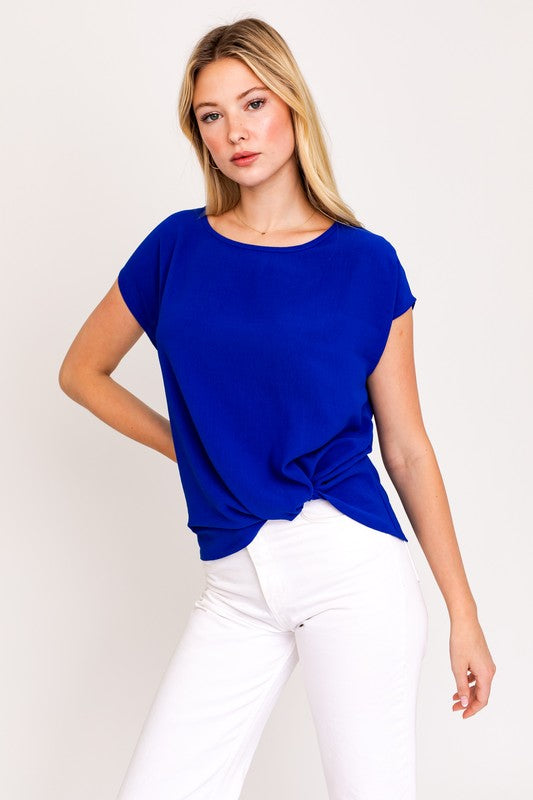 Short Sleeve Top With Twist Hem Detail