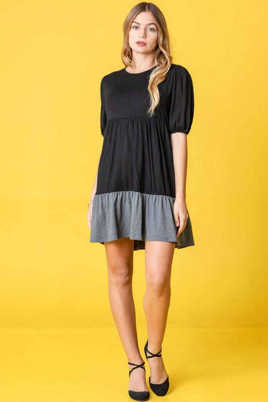 Plus Two Tone Tiered Mini Dress