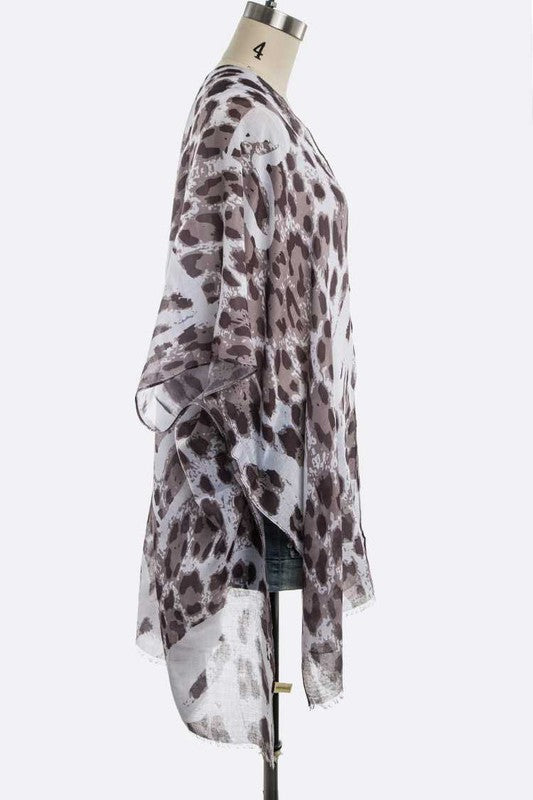 Snow Leopard Printed Kimono Cardigan