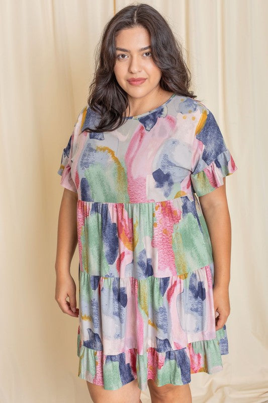 Tie Dye Ruffle Triple Tiered Midi Dress