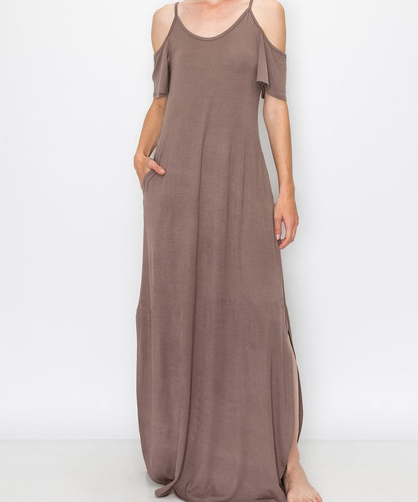 BAMBOO COLD SHOULDER MAXI DRESS