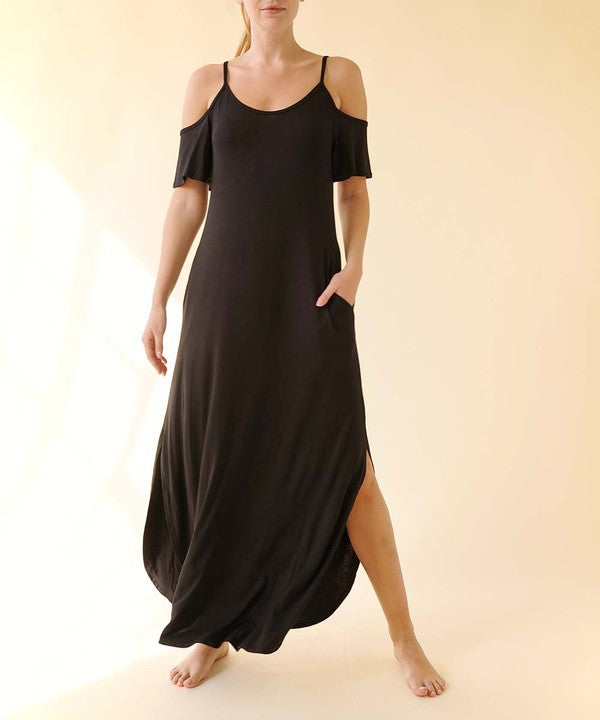 BAMBOO COLD SHOULDER MAXI DRESS