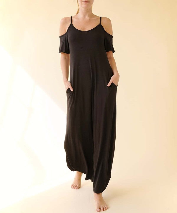 BAMBOO COLD SHOULDER MAXI DRESS