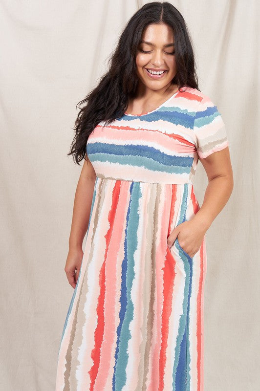 Water Color Short Sleeve Maxi Dress