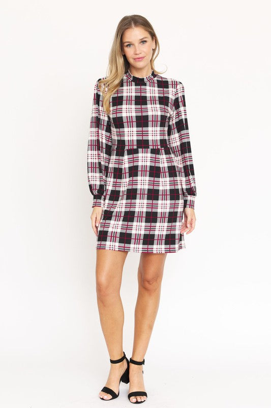 High Neck Plaid Sheath Dress