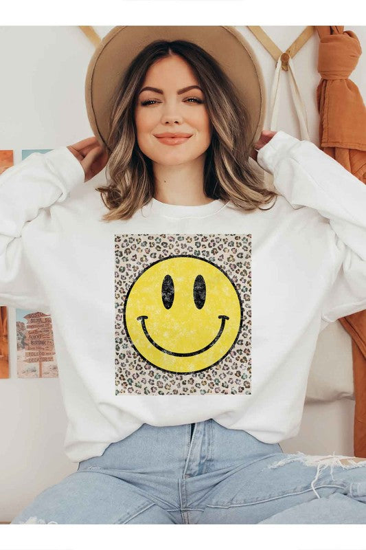 HAPPY LEOPARD GRAPHIC SWEATSHIRT PLUS SIZE