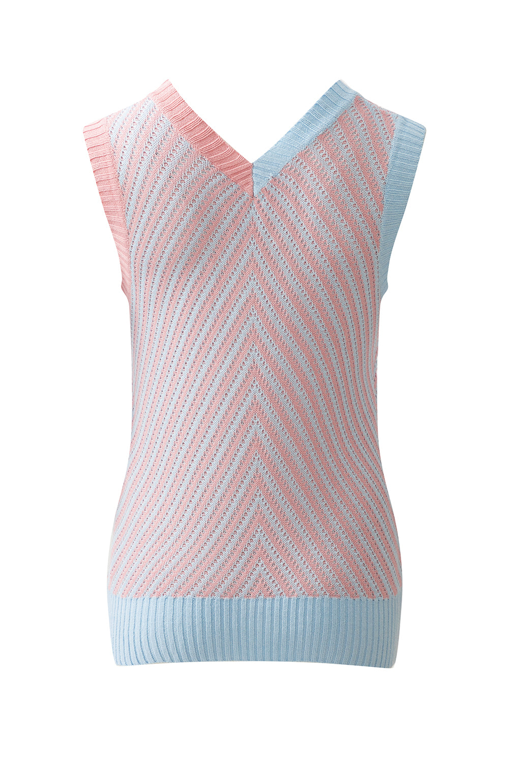 Light Pink Contrast Chevron Knit V Neck Sweater Vest