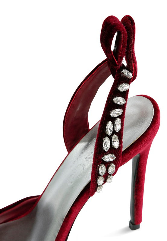 WALLIS Velvet Diamante Tie Up High Heeled Sandals