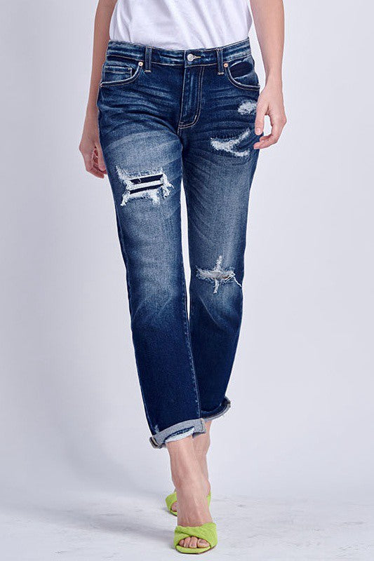 MID RISE STRETCH BOYFRIEND WITH PATCH JEANS