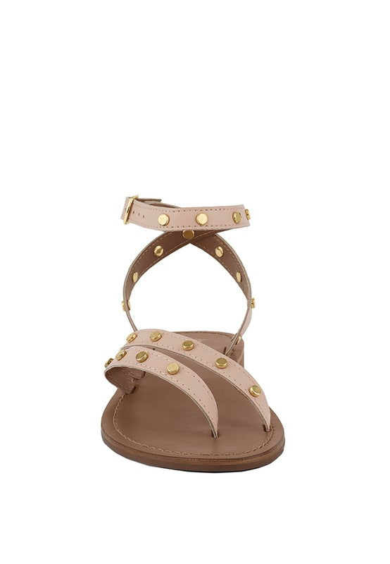 PRAH Studs Embellished Flat Sandals