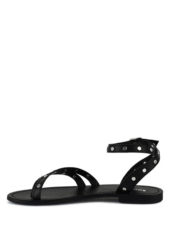 PRAH Studs Embellished Flat Sandals