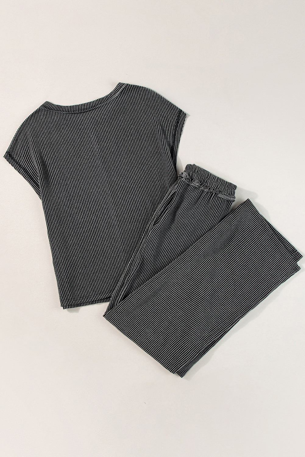 Carbon Grey Exposed Seam Ribbed Tee and Pants Two-piece Outfit