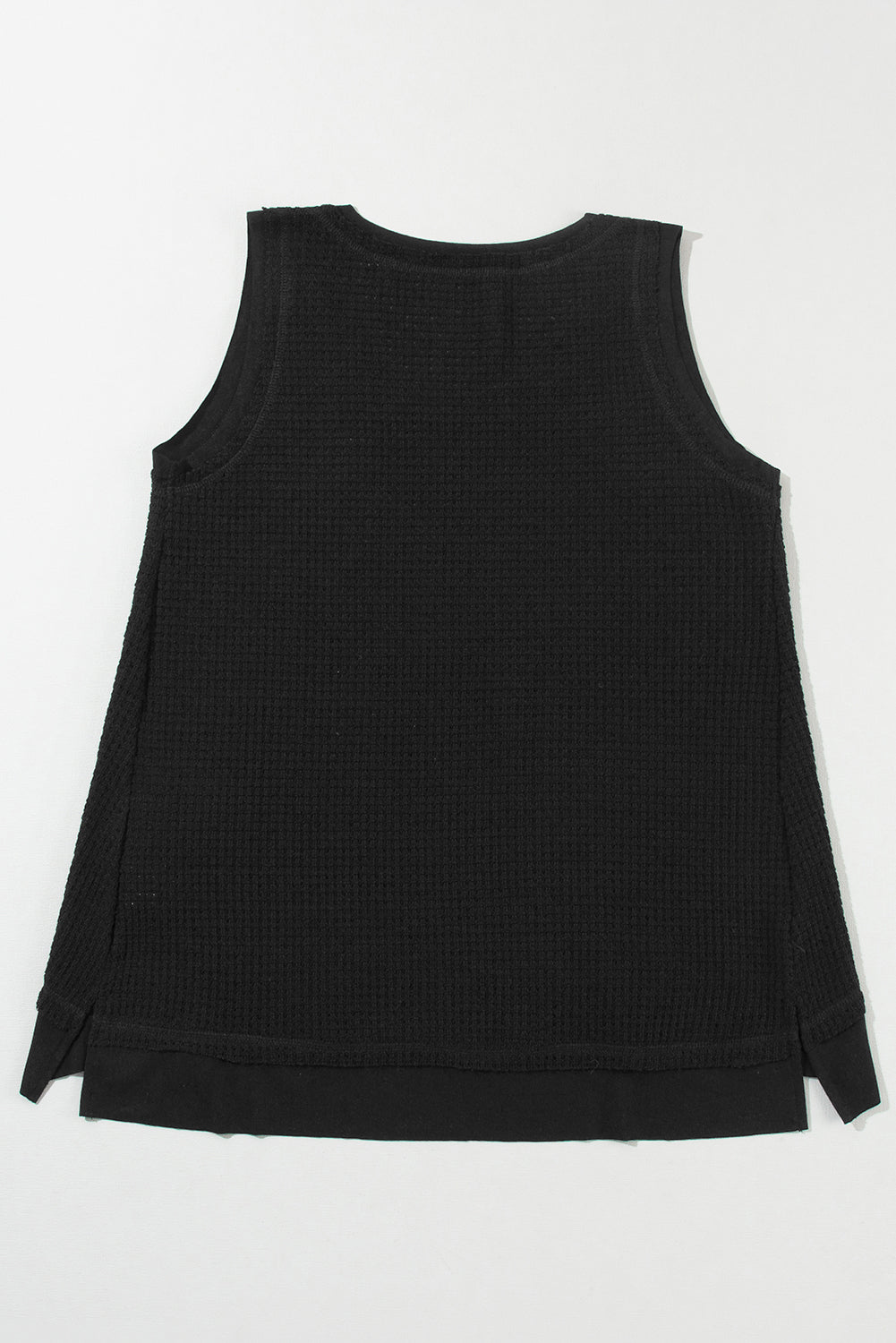 Black Scoop Neck Waffle Knit Flowy Vest