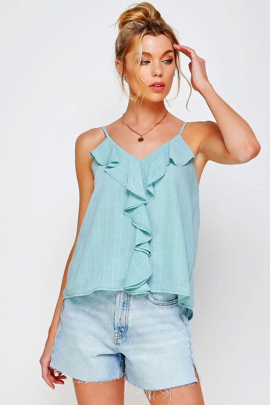 TEXTURED RUFFLE FRILL TANK TOP