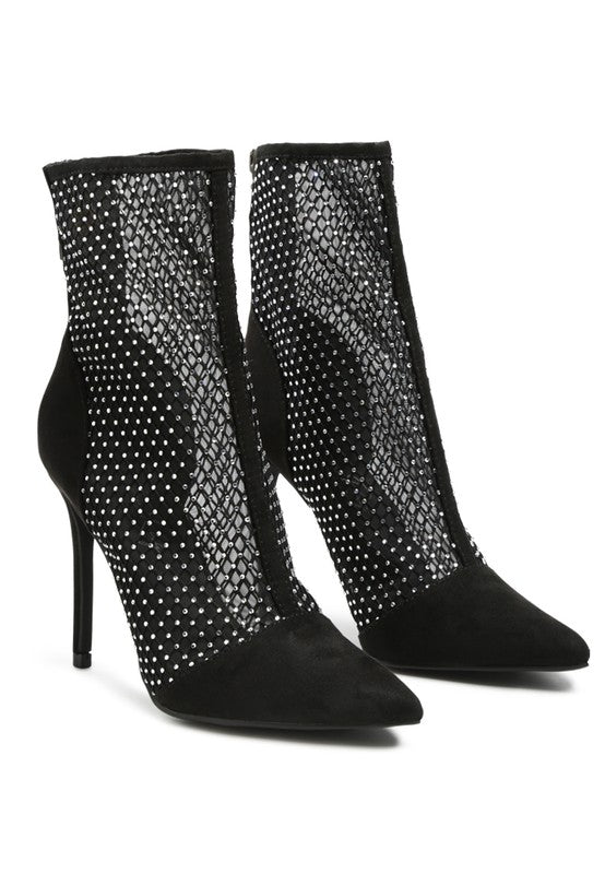 Jazz Rhinestone Embellished Mesh Stiletto Boots