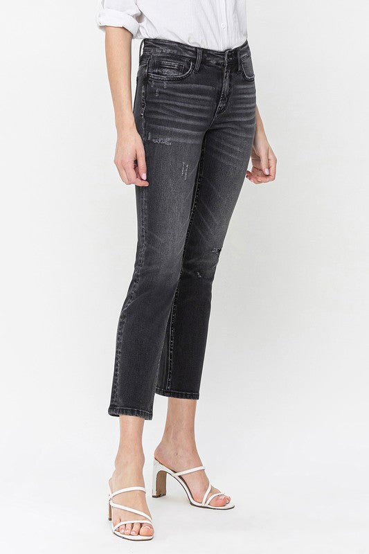 Mid Rise Crop Slim Straight Jeans