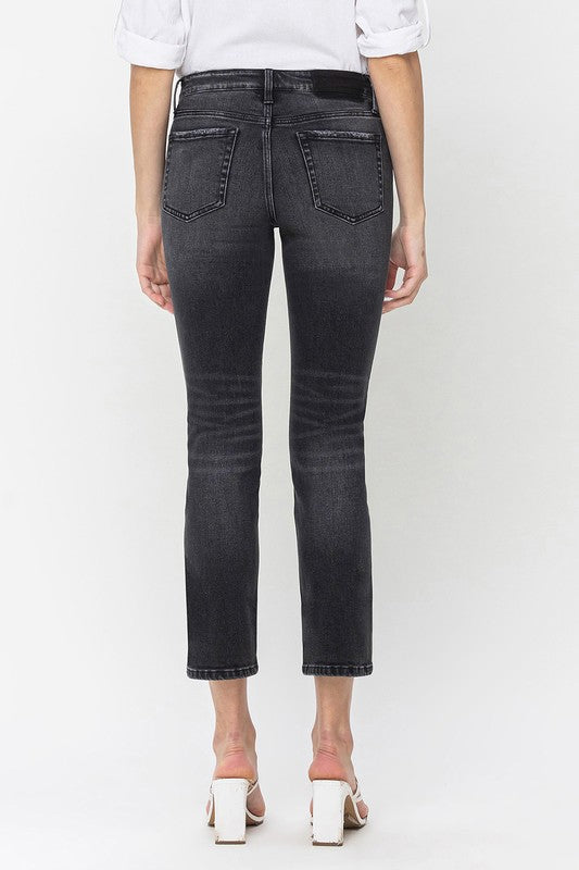 Mid Rise Crop Slim Straight Jeans