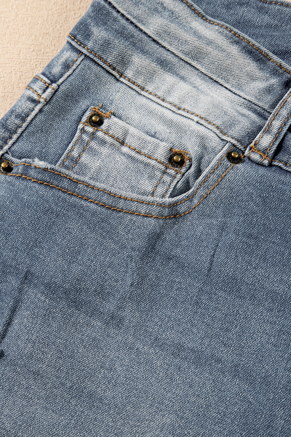 Dusk Blue Vintage Light Wash Ripped Raw Edge Flare Jeans