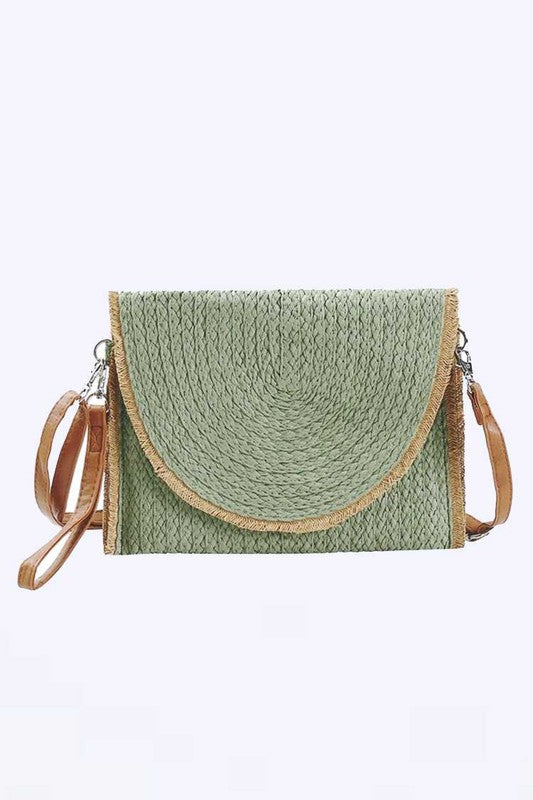 Solid Color Straw Convertible Swing Clutch Bag