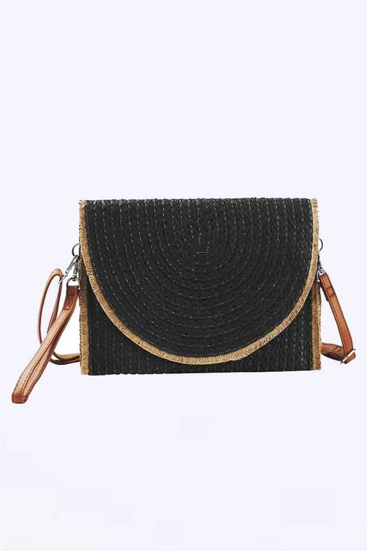 Solid Color Straw Convertible Swing Clutch Bag