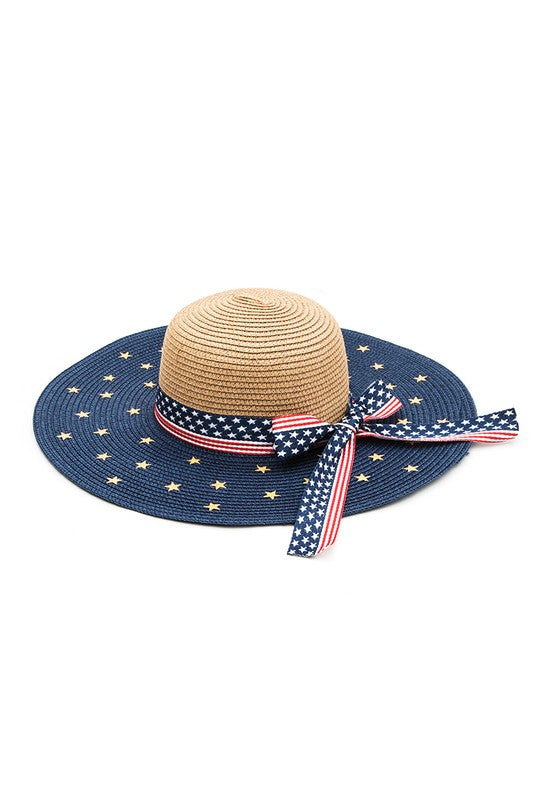 American Flag Printed Straw Floppy Hat