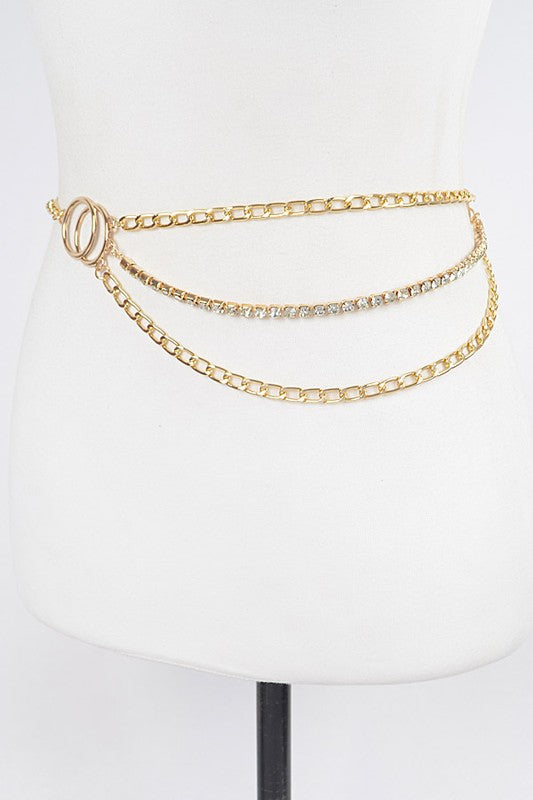 Iconic Rhinestone Mix Layered Chain Belt