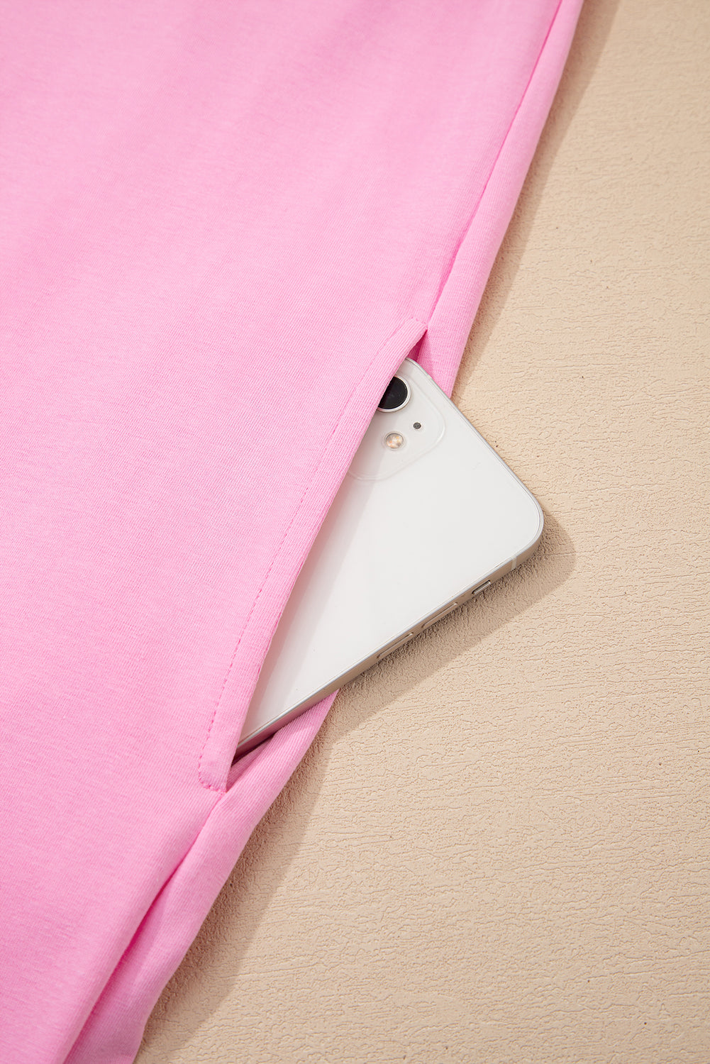 Pink Frilled Trim Crew Neck Loose Fit Mini Dress